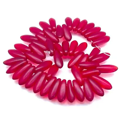 50 Czech Glass Dagger Beads Matte - Siam Red Drop 10x3mm • $4.99