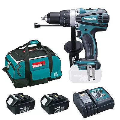 Makita 18v Dhp458 Combi Drill 2 Bl1830 Batteries Dc18rc Charger & Bag • £358.98