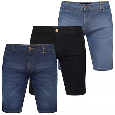 Mens Denim Shorts Stretch Slim Fit Regular Summer Casual Half Jeans Pants Size • £12.90