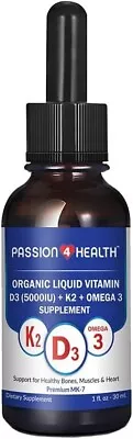 New Organic Liquid Vitamin D3 (5000IU) + K2 (Mk-7) + Omega 3 Supplement - Sup... • $77.45