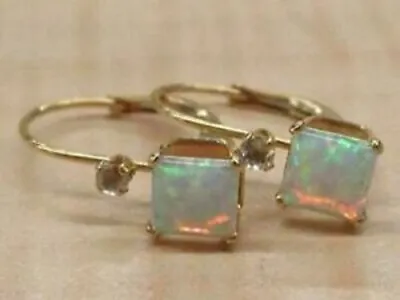 2Ct Princess Cut Fire Opal 14K Yellow Gold Over Women Vintage Earrings For Gift • $46.20