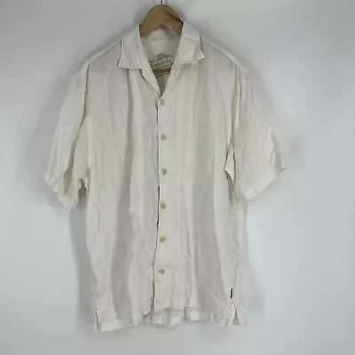 Tommy Bahama Shirt Size Large Mens White Camp Linen Button Down Short Sleeve • $29.69