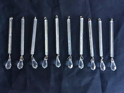 10 X Vintage Chandelier Glass Crystal Replacements Spares Hexagonal Tube Droplet • £19.99