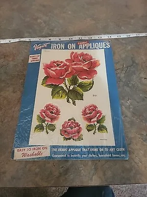 Rare Vintage 1953 Vogart  Iron On Fabric Appliques Red Roses - Unused • $3.99