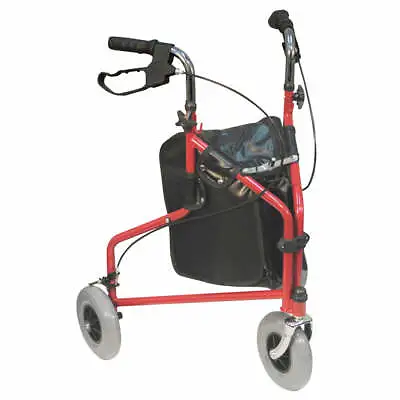 Red Three Wheeled Steel Walker - Puncture Proof Tyres - 115kg Weight Limit • £134.99