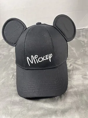 Black Snapback Disney Land World Mickey Mouse Ears Adult Size Hat Cap Resorts • $23.50
