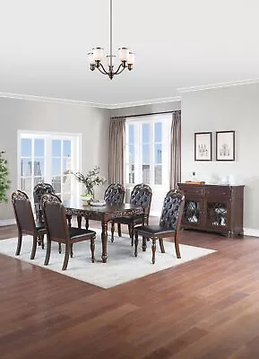 7pc Dining Table Set 6x Side Chairs Intricate Tufted Back Cushion Seat Furnitu • $1875