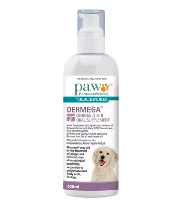 PAW By Blackmores Dermega Omega 3 & 6 Oral Supplement - 200ml • $39.90