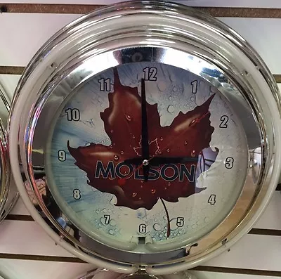 Molson Canadien Beer Maple Leaf 14  Double Ring Neon Clock - BEAUTIFUL!!! • $90