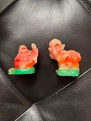 Faux Jade Red Elephant And Buddha 2  Figurines Sculpture Vintage • $9.99