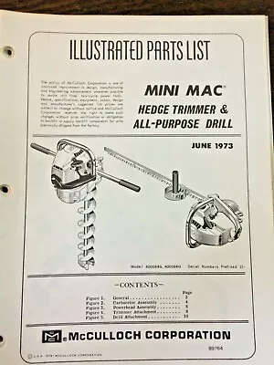 McCulloch Mini Mac Hedge Trimmer & All Purpose Drill Illustrated Parts List 6-73 • $10.99