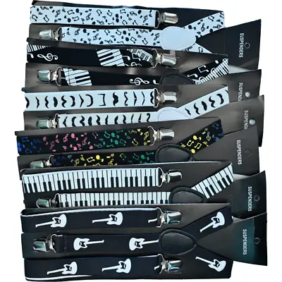 Music Pattern Fashion Suspenders Clip On Adjustable Braces Costume Party Belt • £7.47