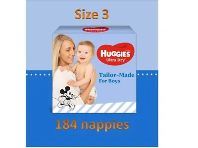 Huggies Ultra Dry Nappies For Boys Size 3 13 - 18 Kg 184 Nappies Pack • $79.99