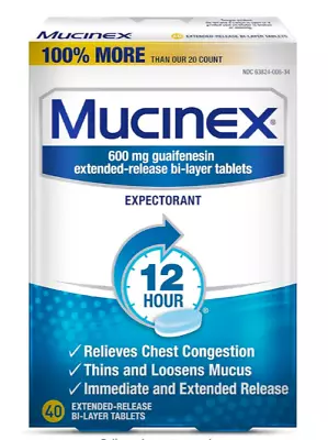 Mucinex 12 Hour Extended Release Tablets 40ct*FREE SHIPPNING*Exp:01/2025* • $10.99