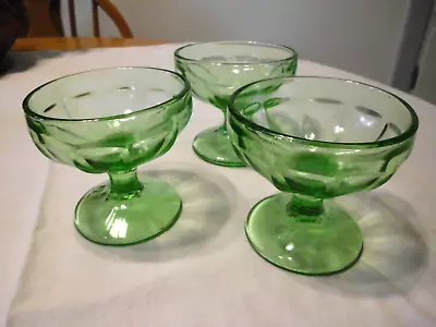 3 Vintage Green Glass Ice Cream Sundae Dessert Dishes • $12.50