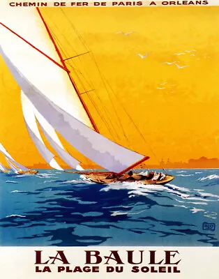 Poster La Baule French Beach Sun Sail Boat Sailing Travel Vintage Repro Free S/h • $19.95