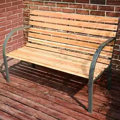 BIRCHTREE Wood Slatted Metal Frame Garden Bench 2 Seater Outdoor Patio Park Seat • £54.99