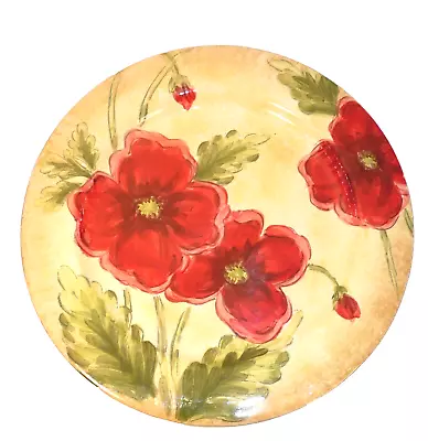 MAXCERA Poppies Large Serving Plate 14 In Red Flower Tan Background Hand Painted • $10