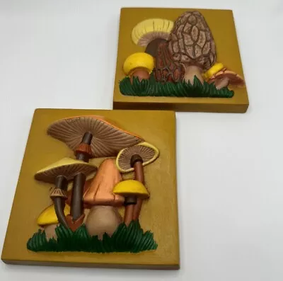 Vintage 70's  Ceramic 3D Orange Mushroom Wall Art Hanging Tile / Plaque 5.25  • $29.99