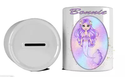 Girls Personalised Mermaid Money Box Piggy Bank Choose Hair Eyes Skin Colours • £9.99