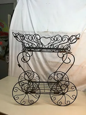 Vtg Garden Wagon Flower Cart  Basket On Wheels Outdoor Garden Planter  • $90