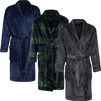 Mens Dressing Gown Luxury Bath Robe Super Soft Long Sleeve Warm Fleece Housecoat • $21.14