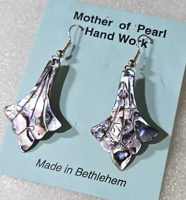 Made In Bethlehem Mother Of Pearl Handwork Pierced Drop Earrings New On Card • $9.99