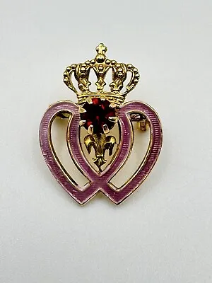 Gold Tone Petite Scottish Luckenbooth Heart Crown Fleur De Lis Brooch Love Pin • $19