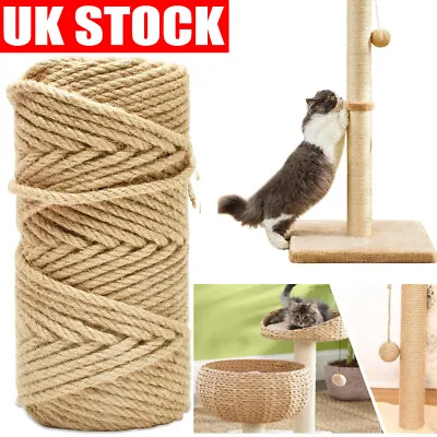 50M Cat Scratching Sisal Rope 6mm Thick Natural Jute Rope For Scratch Posts DIY • £13.89
