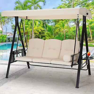 3-Person Outdoor Patio Swing Chair W/Adjustable Canopy Cover &Steel Frame 2 Size • $249.99