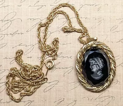 Vintage Avon Necklace Black Victorian Revival Intaglio Cameo Necklace • $15