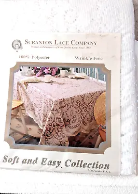 Scranton Lace Co Woven Lace Tablecloth 60” X 80  OVAL White Brooke • $19.95