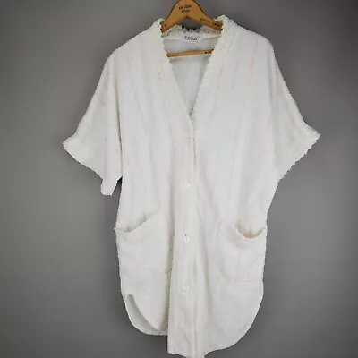 Vintage USA Made Styled By Suzy Chenille House Coat Robe White Pastels - Medium • $29.95