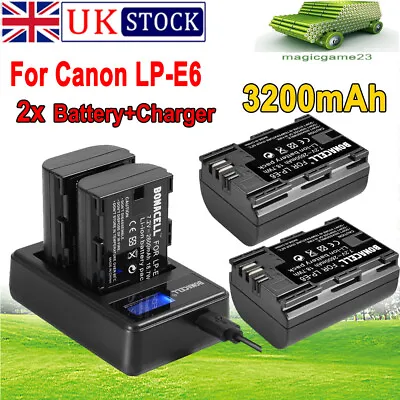 2x 3200mAh LP-E6 N Battery For Canon EOS R R5 EOS 90D 60D 70D Camera & Charger • £23.99