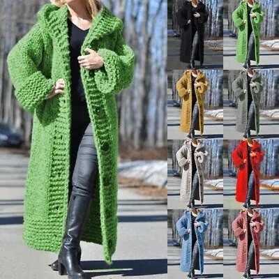 £34.97 • Buy Plus Size Women Chunky Knitted Hoodie Cardigan Ladies Long Sleeve Jumper Sweater