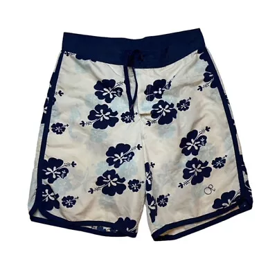 Mens White & Blue Floral Ocean Pacific Swim Board Shorts Mens UK Medium • £9.19