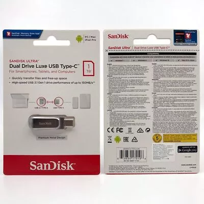 SanDisk 1TB Ultra Dual Drive Luxe USB 3.1 Flash Drive (USB Type-C / Type-A) • $167.95