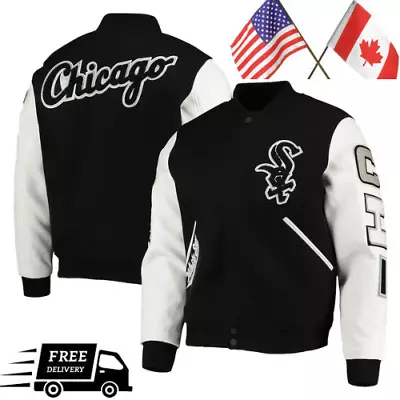 Men's Chicago White Sox Black And White Varsity Letterman Wool Leather Jacket • $119.99