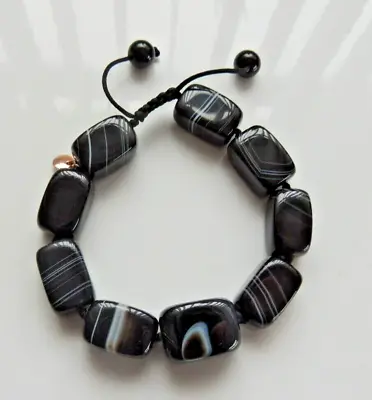 Unworn Lola Rose Black Agate Rectangular Bead Semi Precious Stone Bracelet • £15