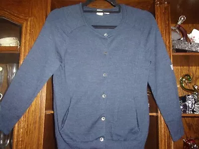 GAP. NEW. Attractive 100% Merino Wool Blue-Grey Cardigan/ Pockets. Size M/UK 12. • £11.99