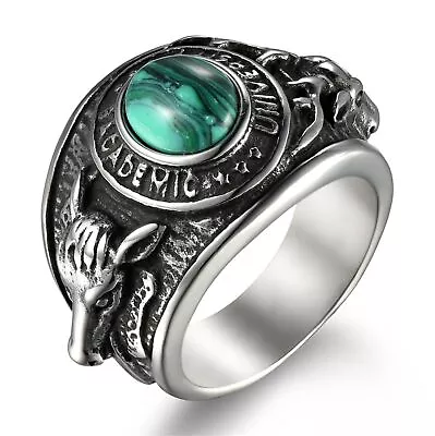 Punk Men's Stainless Steel GreenTurquoise Elk Ring College Class Ring Band #7-11 • $10.99