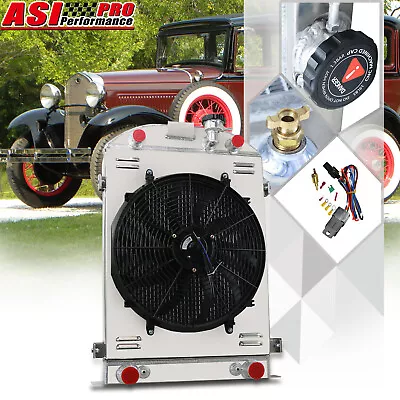 4 Rows Aluminum Radiator+Shroud Fan For 1935-1936 Ford Model A Flathead V8 • $279