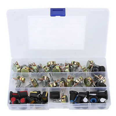 80Pcs Potentiometer B5K B10K B20K B50K B100K Linear Taper Set Kit With Knob • £11.48