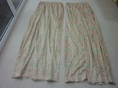 £9 • Buy Pair Of Montgomery Fleur De Lis Lined Curtains 102”W X 88”H +3 Matching Cushions