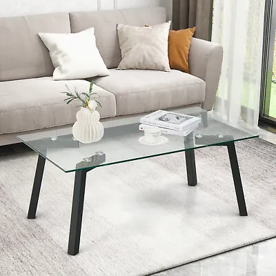 Costway Tempered Glass Coffee Table Modern Rectangular Accent Sofa Side Table • $79.99