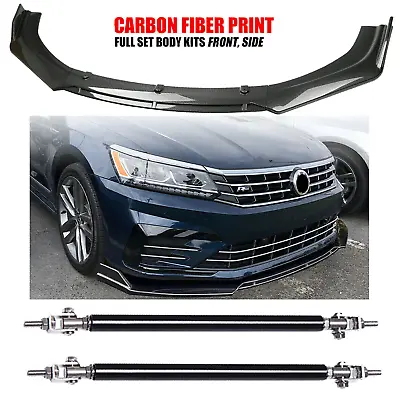 Front Bumper Lip Splitter Spoiler Kit Carbon Fiber For VW Passat R 2010-2022 • $69.99