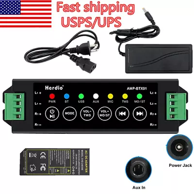 Herdio USB Bluetooth Amp Amplifier Receiver 4 Channel Audio+24V 3A Power Adapter • $30.96