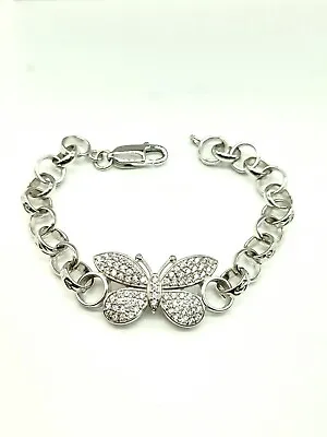 Silver Belcher Links Cz Butterfly Baby Bracelet 6 /Gift Box Inc/Hallmarked • £79.99