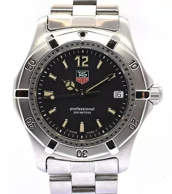 Vintage Midsize Tag Heuer 34mm Professional 200M Black Dial Watch Ref: WK1210! • $384.95