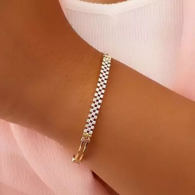 2Ct Round Cut Lab Created Diamond Women's Bangle Bracelet 14K Yellow Gold Plated • $253.69